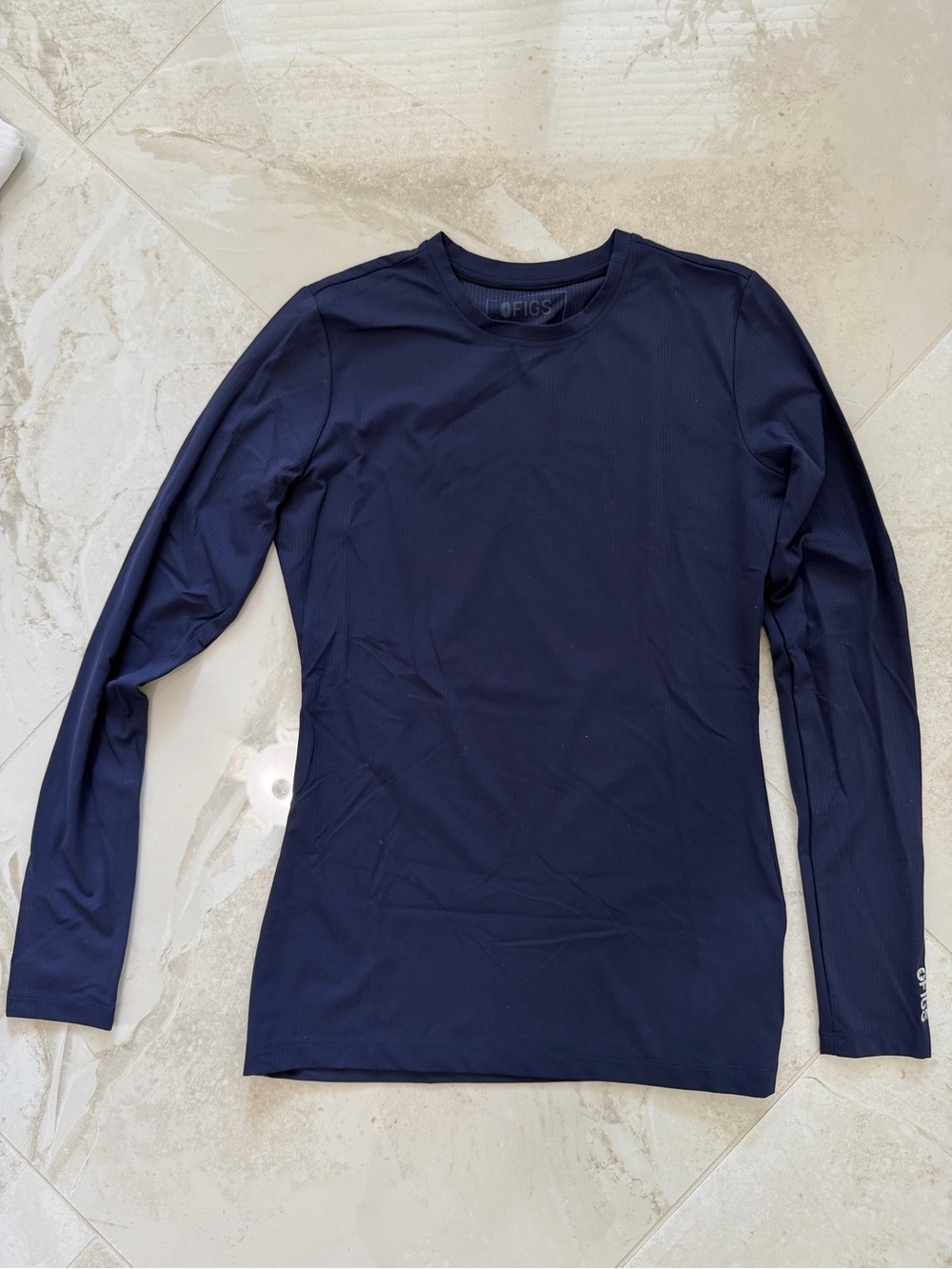 Figs Navy Ribbed Long Sleeve Crew